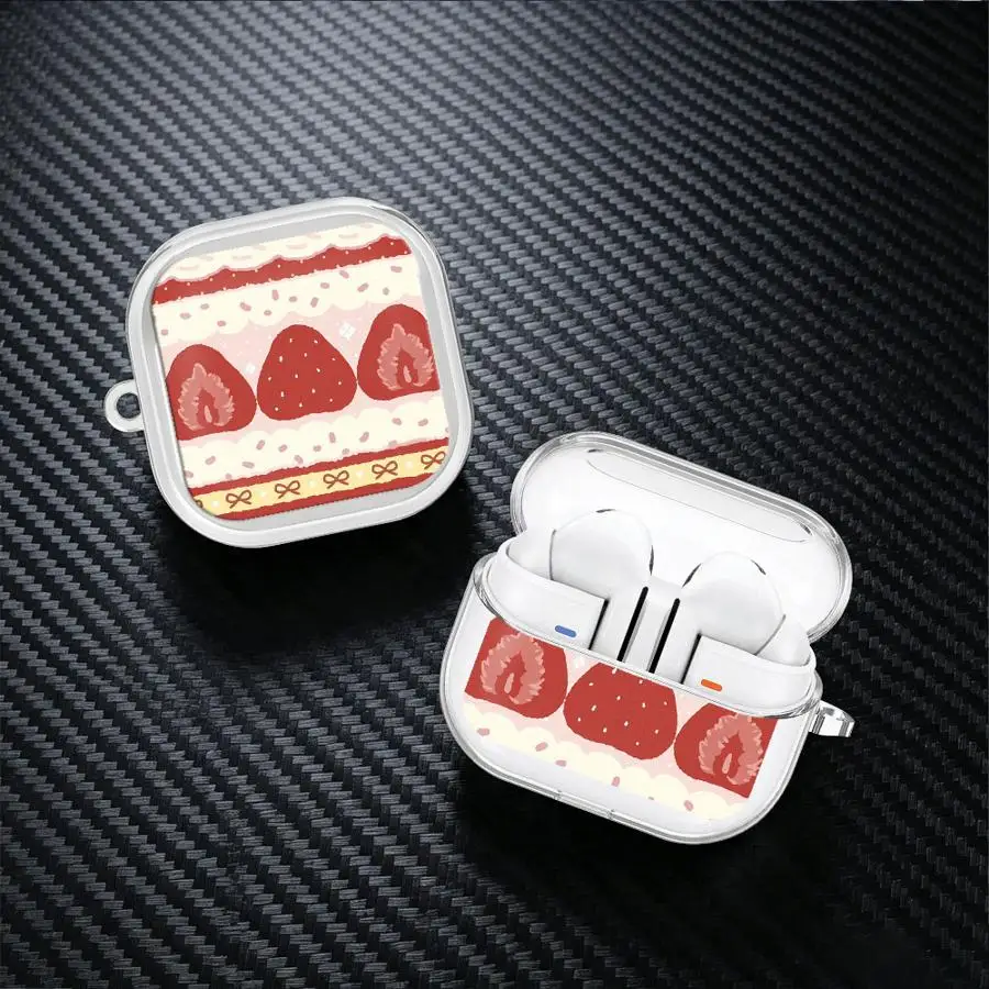 Lace Strawberry Stripe Case For Samsung Galaxy Buds 3Pro 4 Pro 4Pro Live 2 3 FE Clear Earphone Cases Cover