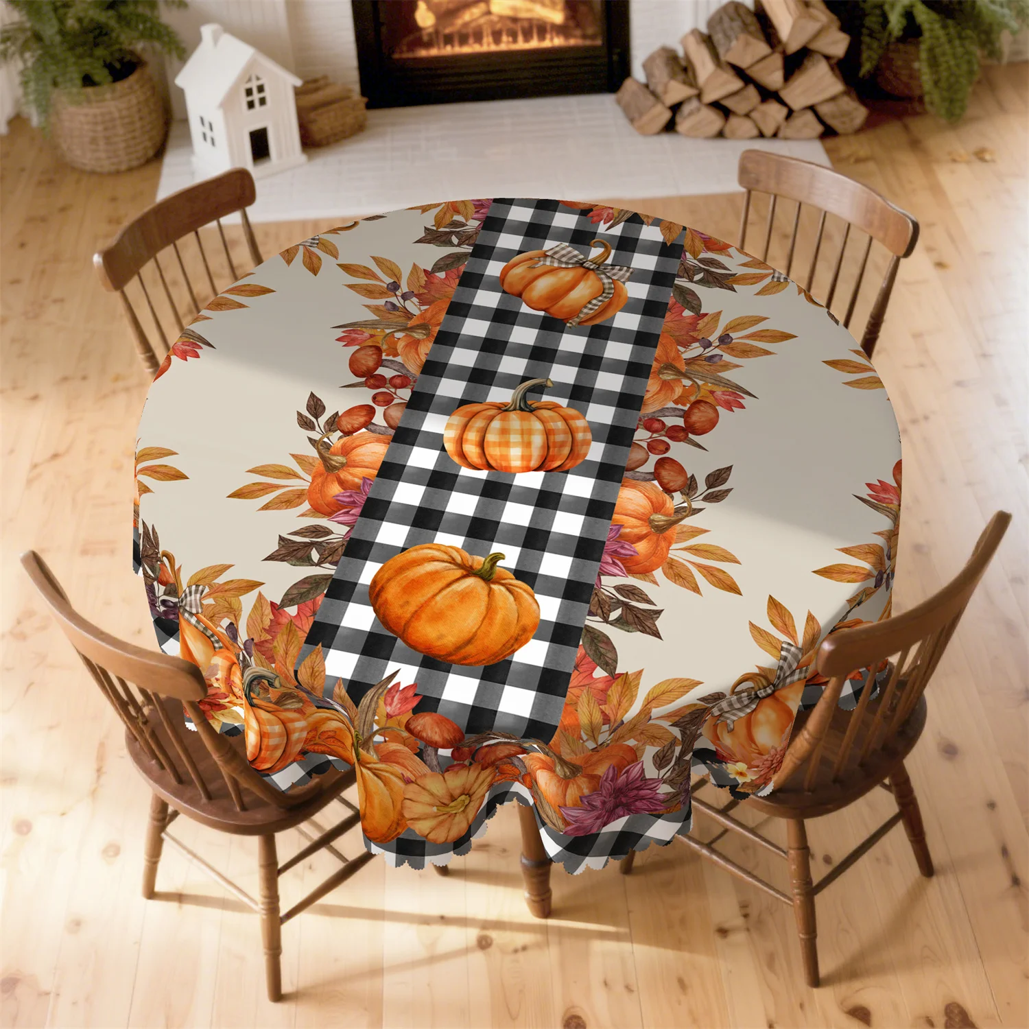 Pumpkin Mushroom Bowknot Maple Leaf Autumn Leaf Fall Tablecloth 1 Pack Suitable for Thanksgivingzyc