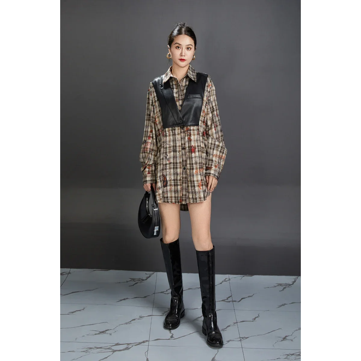 SuperAen Autumn 2024 New Korean Style Fashion Printed Fake Two-piece Long-sleeved Lapel Collar Fashion Women's Shirt