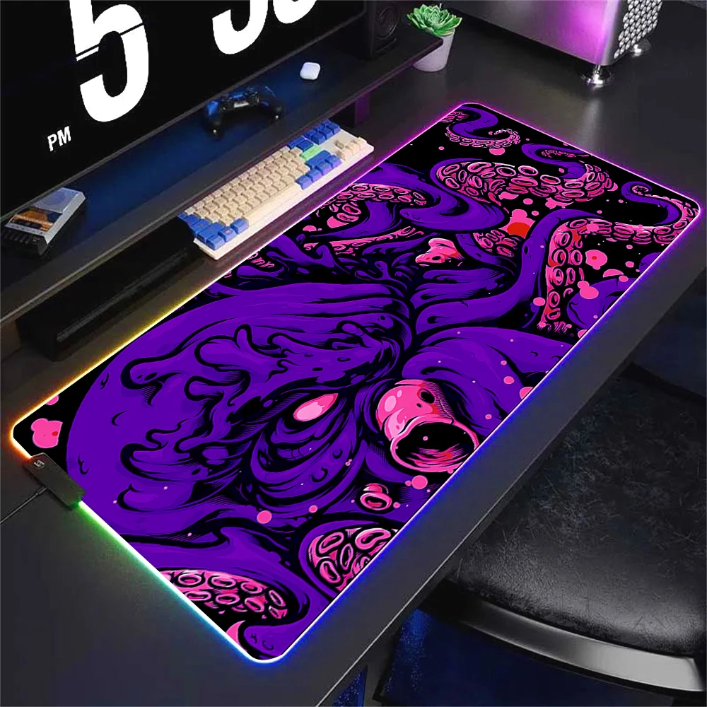 

Kawaii Playmat Luminescence Mousepad Non-slip Pad for Computer Mouse Octopus Desk Mat Xxl Gaming Mats LED Stitch Stuff Memo Pads