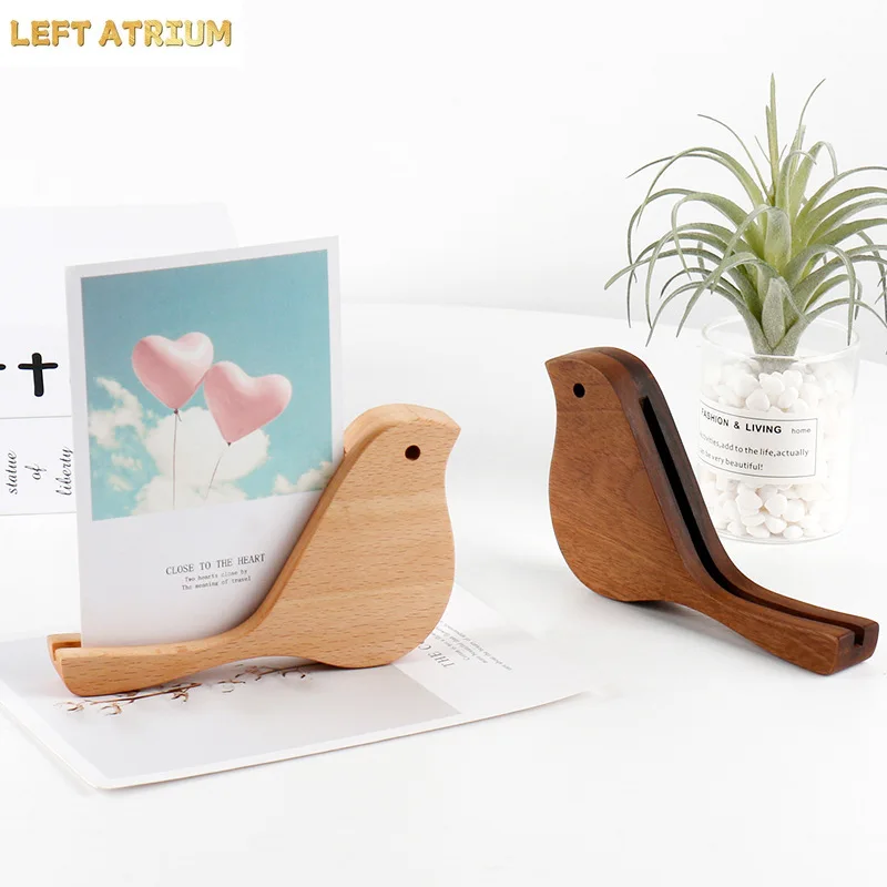 Cute Bird Shaped Wooden Phone Stand Walnut Wood Desktop Card Holder for Photos, Notes & Mobile Phones Decorative Desk Accessory