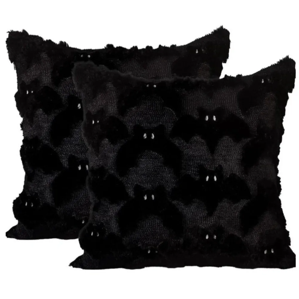 Reusable Ghost with Pumpkin Throw Pillow Cover Black Bat Washable Fall Pillowcase Square 45X45CM Pillow Case Halloween Decor