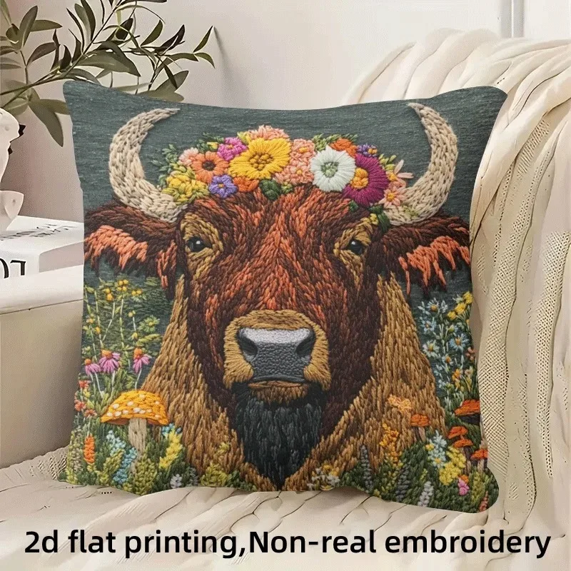 African Giraffe Animal Cushion Cover 2D Flat Printed Peach Skin Faux Embroidery Throw Pillowcase For Sofa Living Room Decor