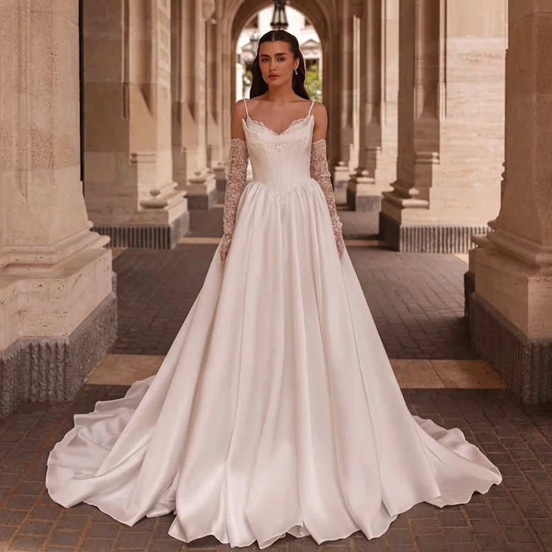 

Eightree Princess A-Line Wedding Dresses Spaghetti Straps Appliques Lace Bridal Dress Women Wedding Ball Prom Gowns Customized