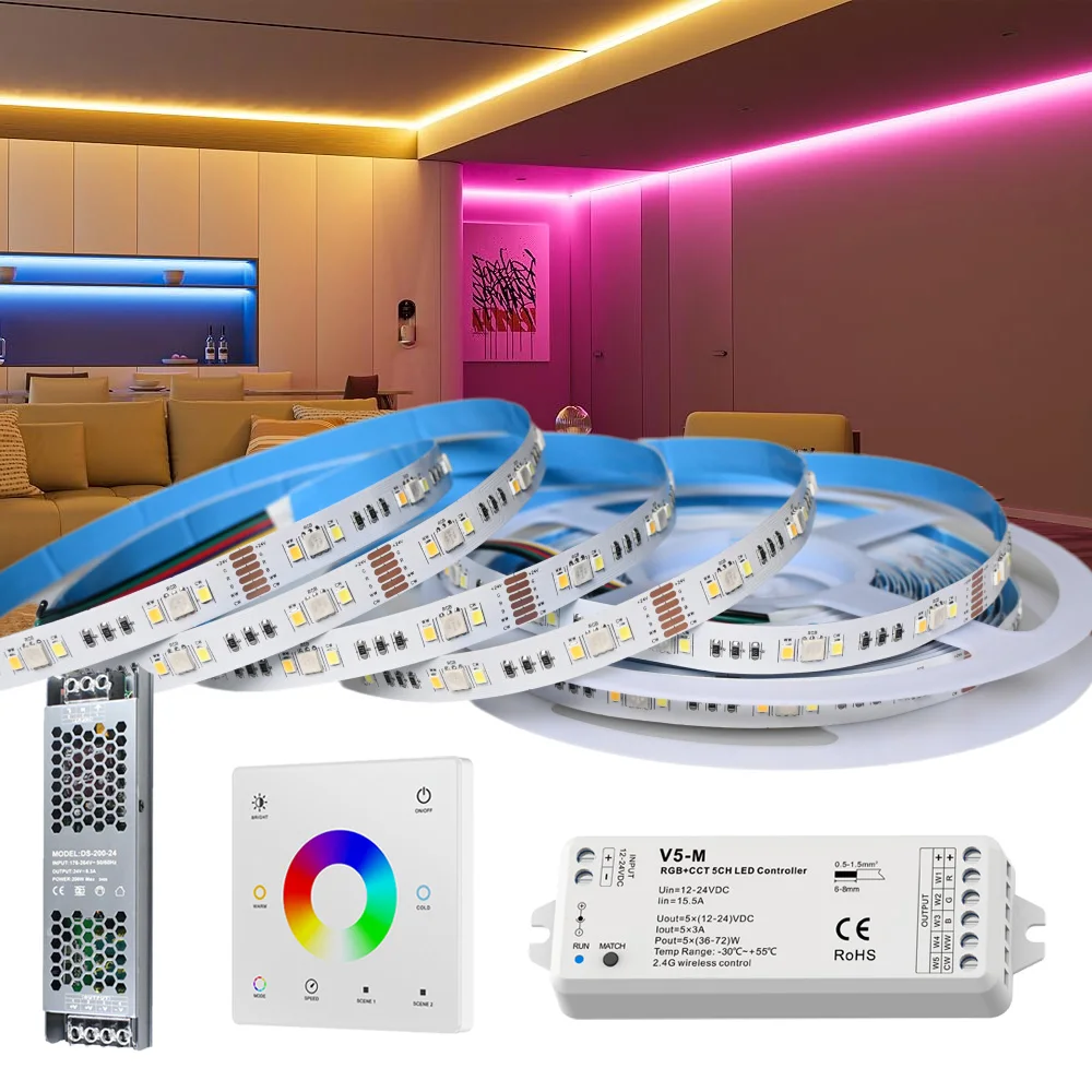 bande-led-rgb-cct-5m-10m-20m-kit-24v-5050-flexible-dimmable-pour-eclairage-decoratif-de-plafond-placard-chambre-fete-avec-telecommande-rf