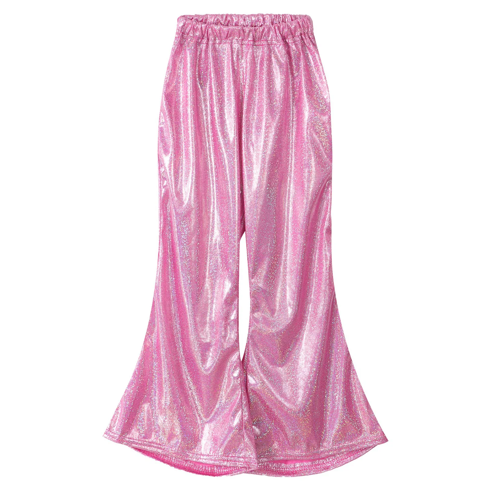 Mens Metallic Shiny Flare Stage Pants Elastic Waistband Wide Leg Long Pants Dance Performance Party Clubwear