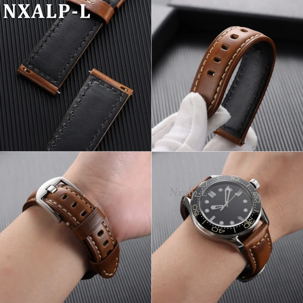 Oil Wax Cowhide Strap 18 20mm 22mm 24mm 26mm Genuine Leather Watch Band for Panerai for Omega Smartwatch Bracelet Quick Release - view 4