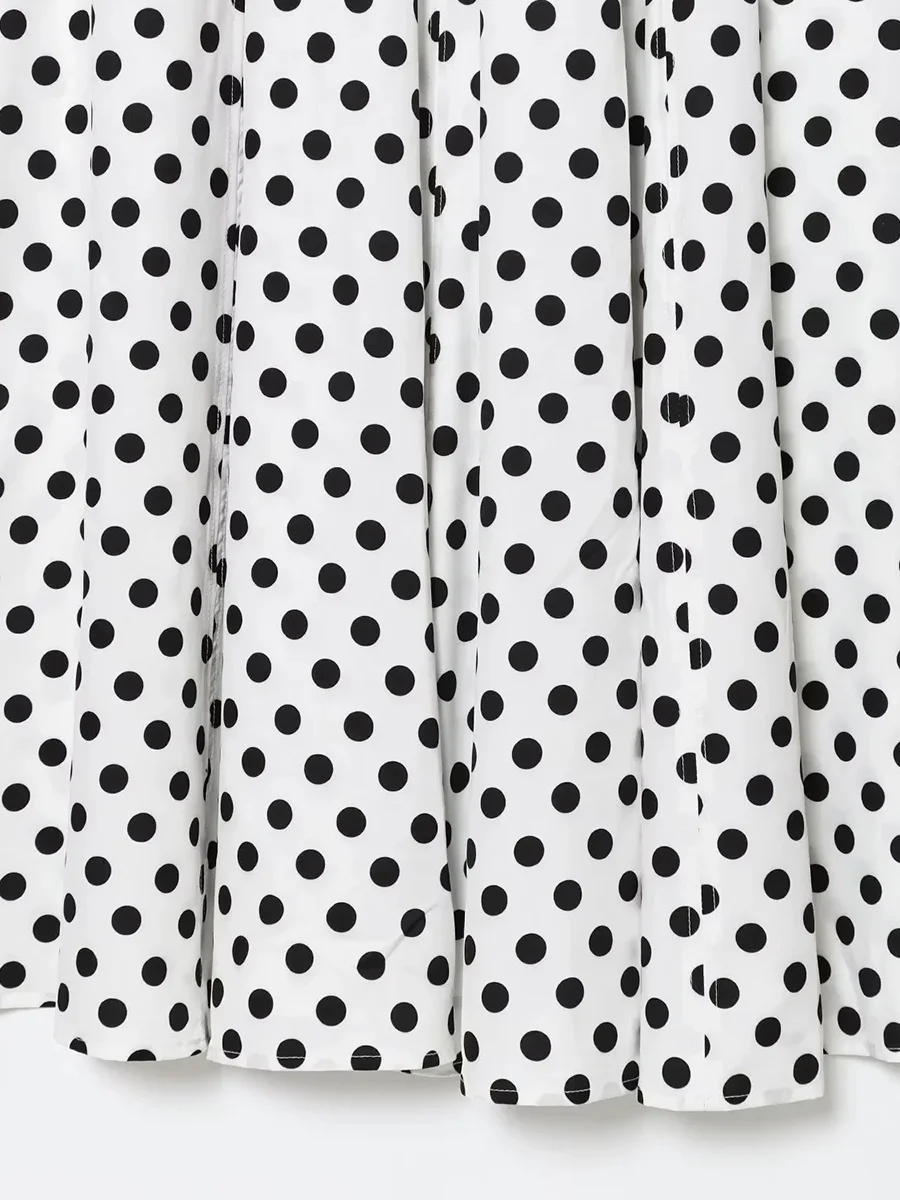 TWOTWINSTYLE ชุดเดรสพิมพ์ลายจุดย้อนยุคฝรั่งเศสสําหรับผู้หญิง O คอแขนกุดเอวสูง ​ ​ พับชุดพรหมหรูหราหญิงฤดูร้อน