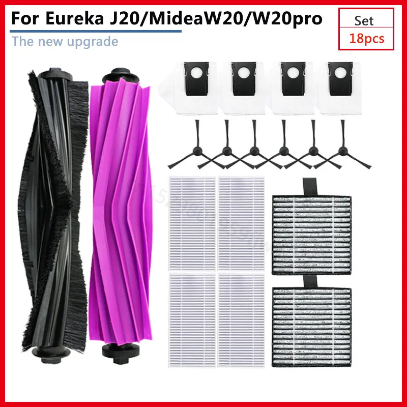 For Eureka J20 Midea W20 W20pro Electric Robot Sweeper Main Side Brush Hepa Filter Home Appliance Dust Bag Kit Vacuum Cleaner