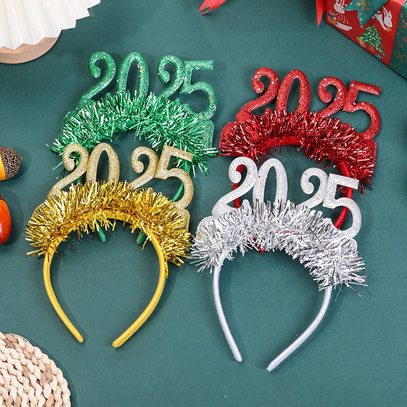 Letter 2025 Happy New Year Headband Glitter Crown Hair Hoop Christmas Headpiece Decorative Photographic Headwear Party Decor