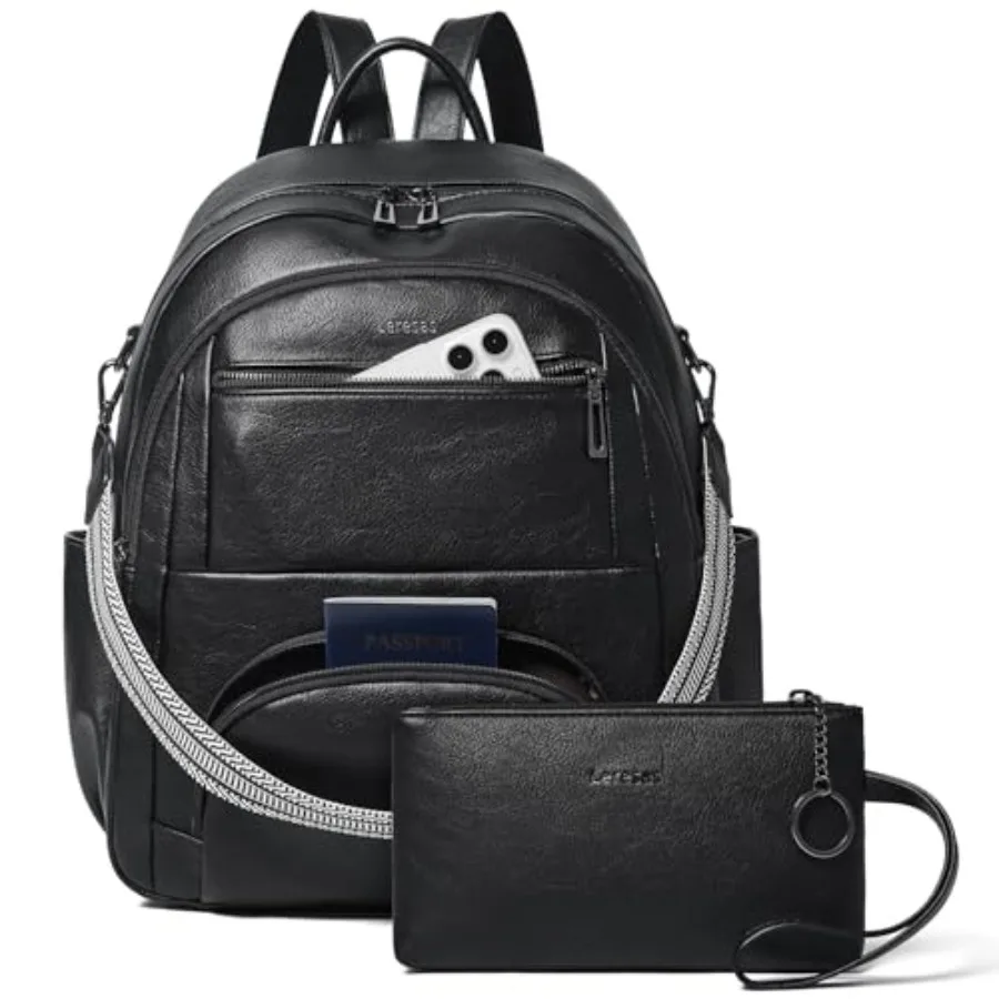 

35L Backpack Purse for Women Men Teacher Backpack Vegan Leather Fashion Travel Backpack Business Work College Computer Bag Blac