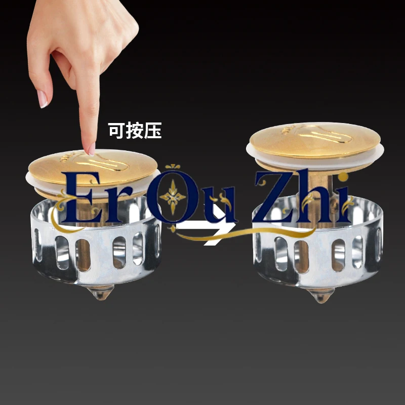 All-copper Bathtub Bath Drain Spring Core Foot-operated Shower Room Drain Wooden Bucket Valve Drain Pipe Accessories
