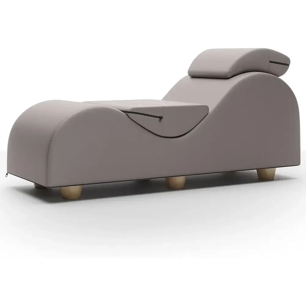 

Luxurious Grey Ultraleather Lounger with Wooden Feet