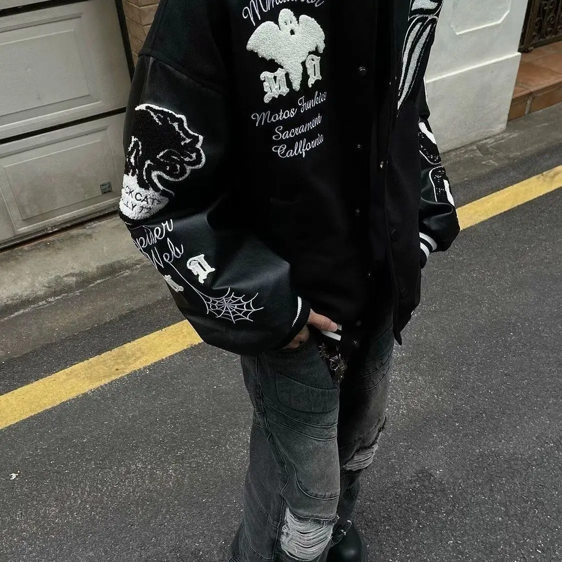 

Уличная одежда Subculture 2025 Y2k, эстетические куртки, женские шикарные готические вязаные пальто с принтом, шикарная верхняя одежда на пуговицах в стиле панк