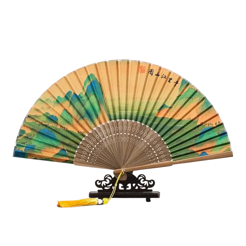 

Classical Landscape Xuan Fan Chinese Style Hanfu Cheongsam Props Cloth Folding Fan Bamboo Ribs Dance Performance Decorative Fan