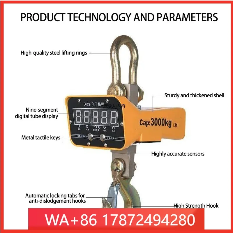 5 Ton High Precision Digital Hanging Scale LED Display Industrial Heavy Crane Scale for Factory Construction Hoist