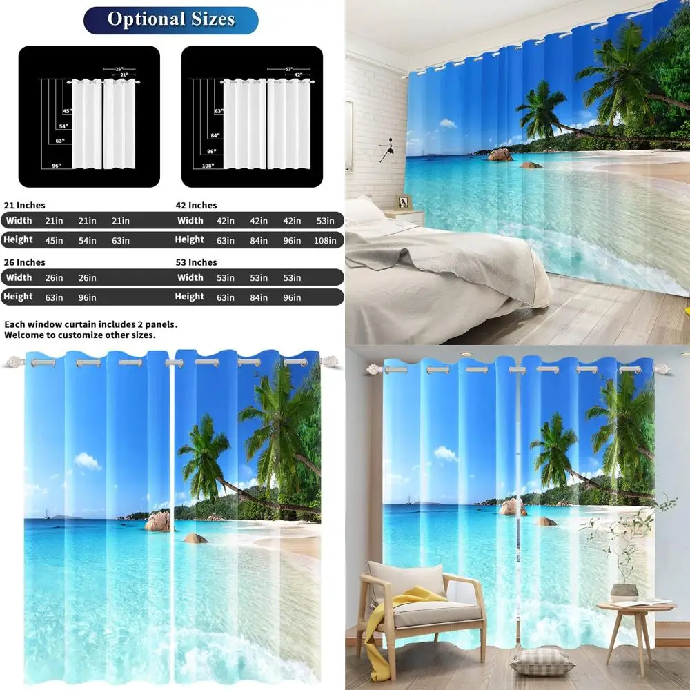 

Пляжные шторы в морском стиле: голубое небо и морская вода, 53x96 дюймов, комплект из 2 панелей