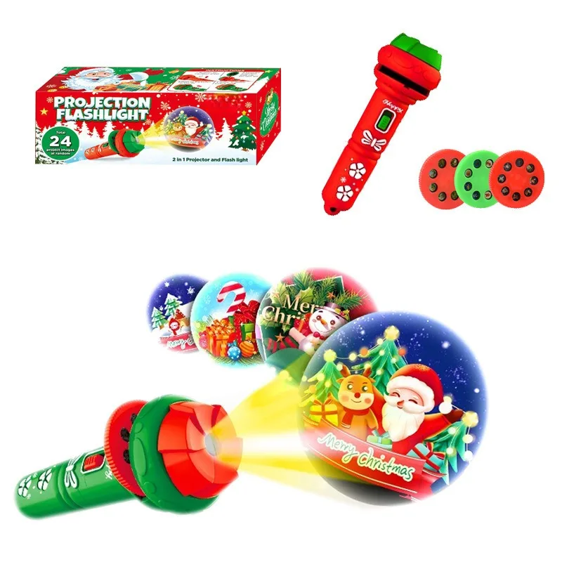 Christmas Projection Flashlight Toy for Kids, 24 Different Xmas Patterns Projector Torch, Santa Snowman Reindeer Image Projector, Holiday Party Favors Christmas Gift for Boys Girls