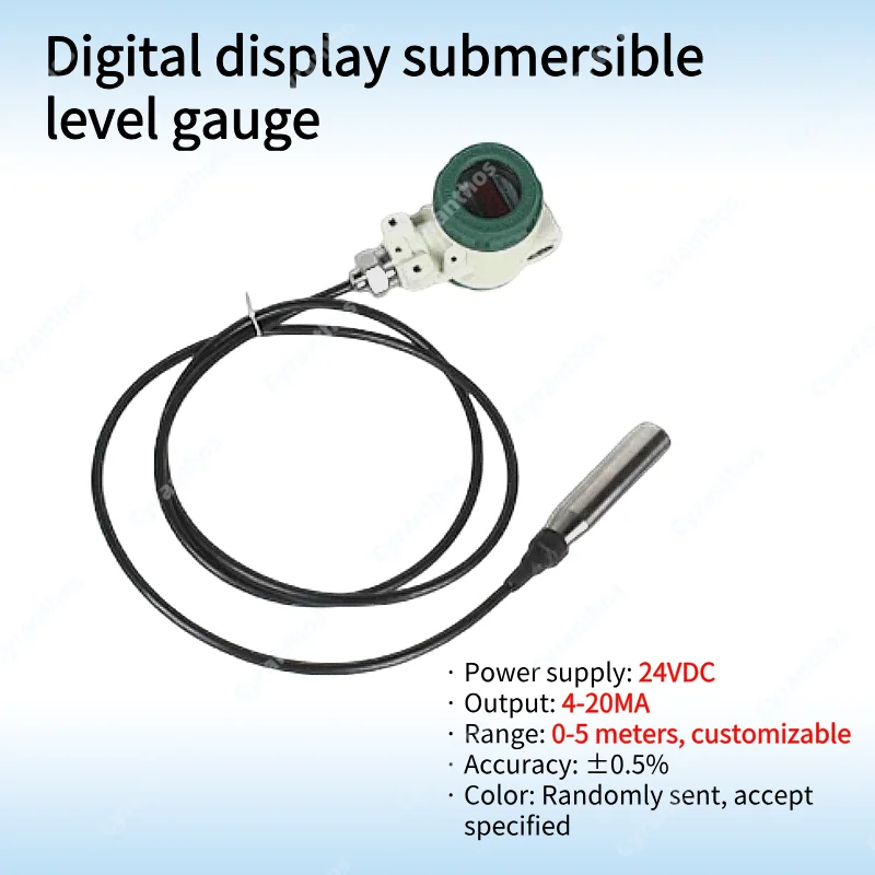 

LCD LED Display Submersible Level Meter 24VDC Power 4-20MA Output 0-5M Range Level Gauge Water Tank Digital Level Transmitter
