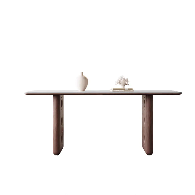 

Medieval solid wood dining table Modern simple walnut home new retro rectangular wood grain rock slab dining table
