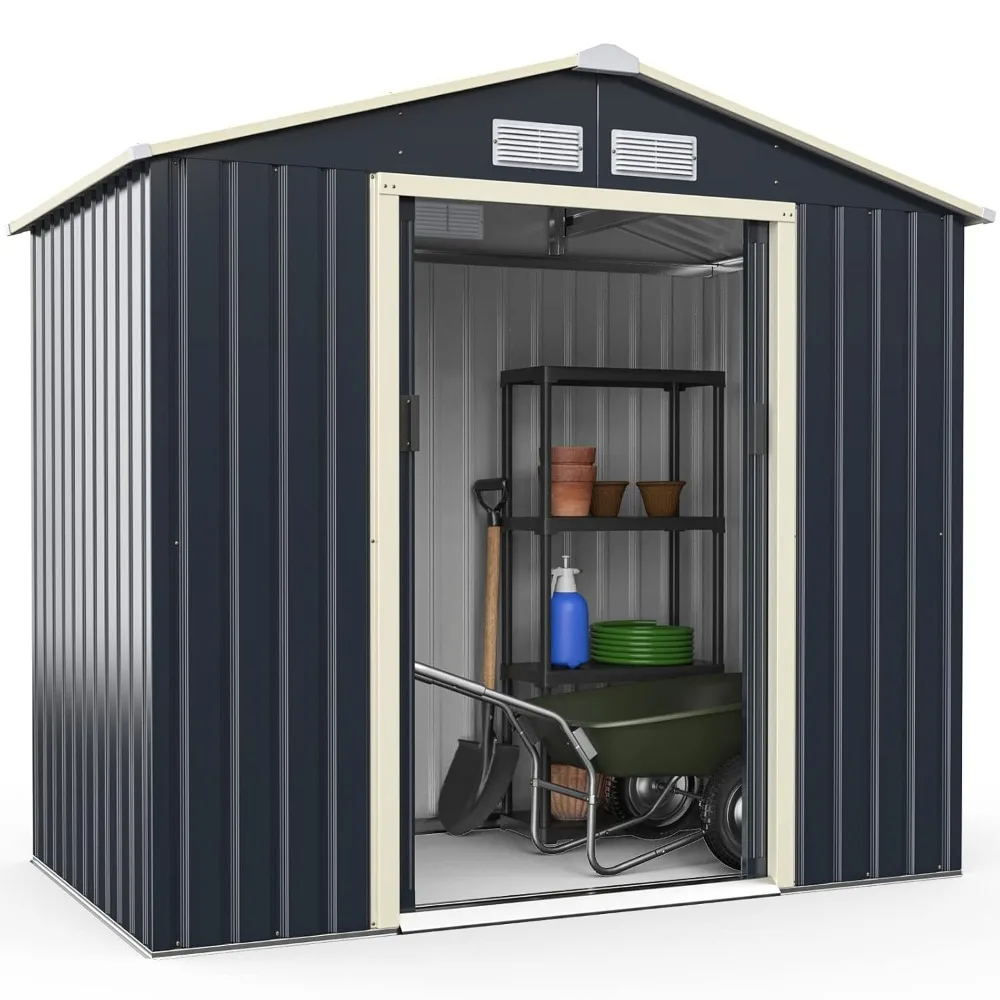 

Storage Shed, Metal 7' X 4' Outdoor Building Organizer with 4 Vents & Double Sliding Door, Customized