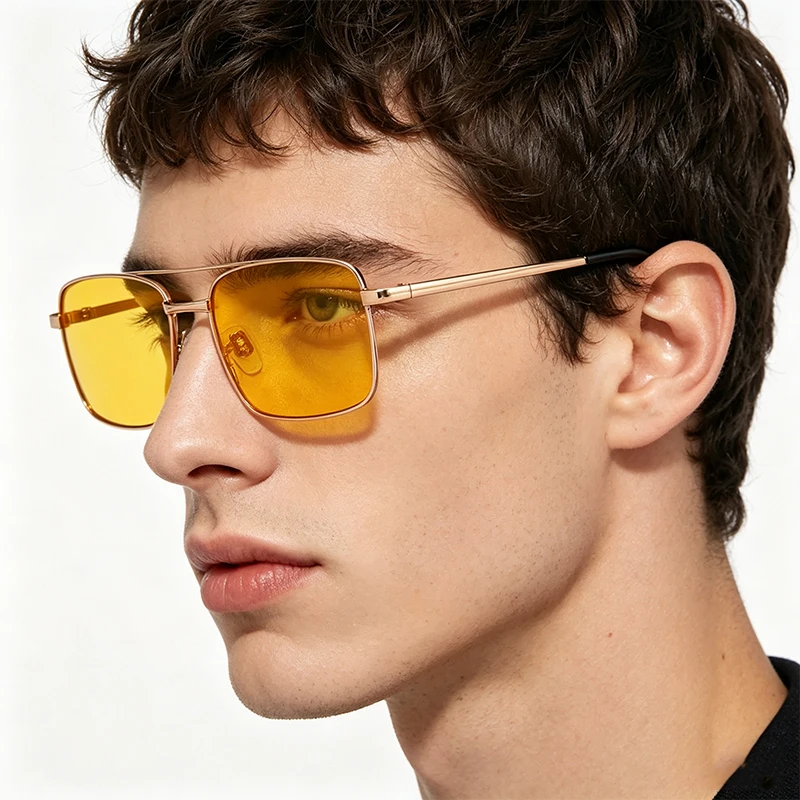 Rectangular Night Vision Polarized Sunglasses for Men Women Fashion Trend Vintage Driving Yellow Square Sun Glasses Eyewear 2026