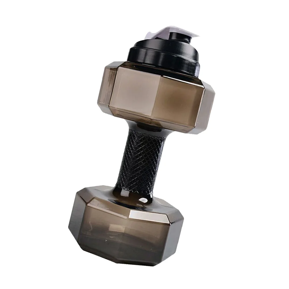 

1pc Fitness Dumbbell Water Bottle Black Petg Material Large Capacity Sports Kettle Weightlifting Shape Portable Gym Travel Mug