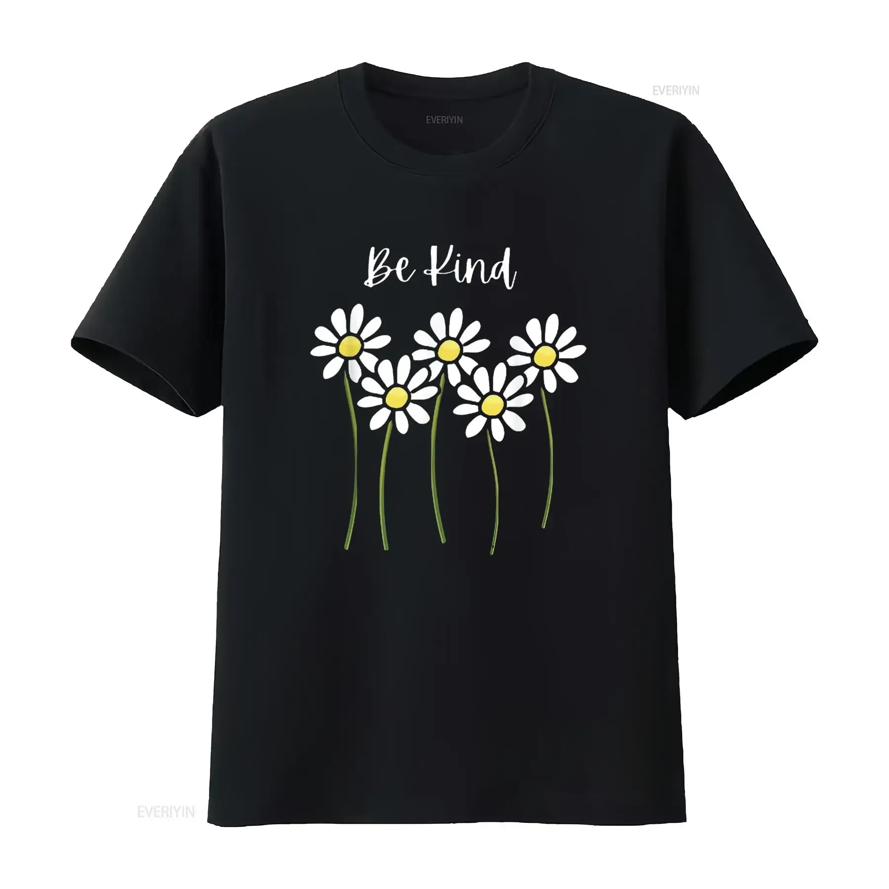 Mens Be Kind daisy design T Shirt Black Medium vintage Washed Top For Everyday Wear Stylish Unisex streetwear Versatile