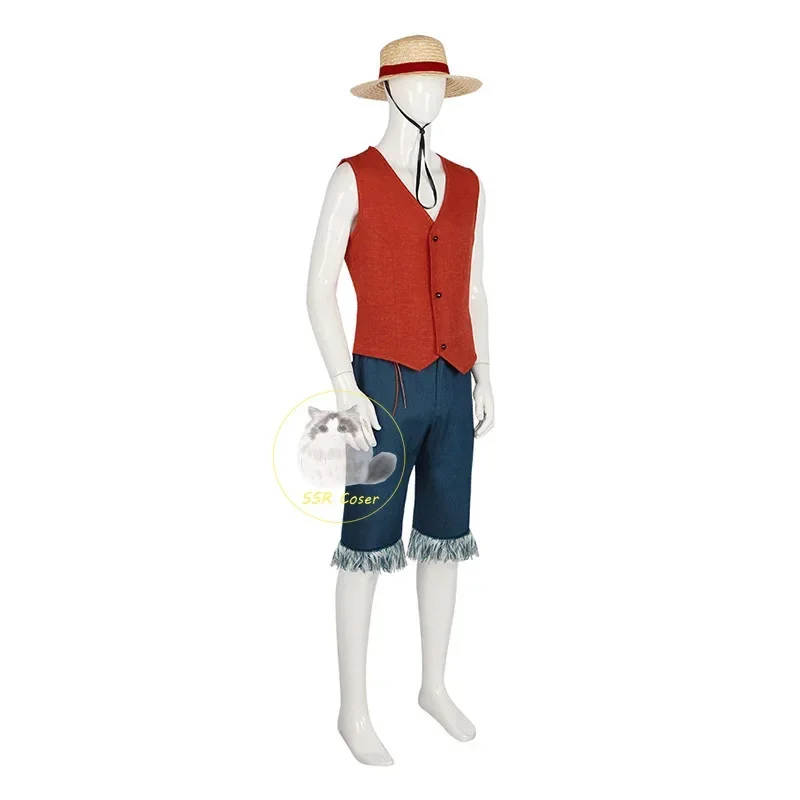 Movie Luffy Cosplay Costume Anime Monkey D Luffy Cosplay Uniform Shirt Pants Hat Outfits Halloween Party Costume for Men Women