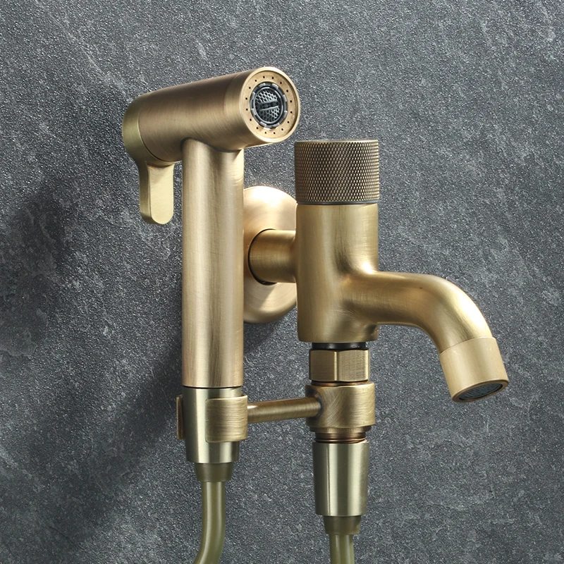 

Copper Antique Balcony Mop Pool Faucet with Retro Color Bathroom, One in Two Out Toilet Flushing Spray Gun