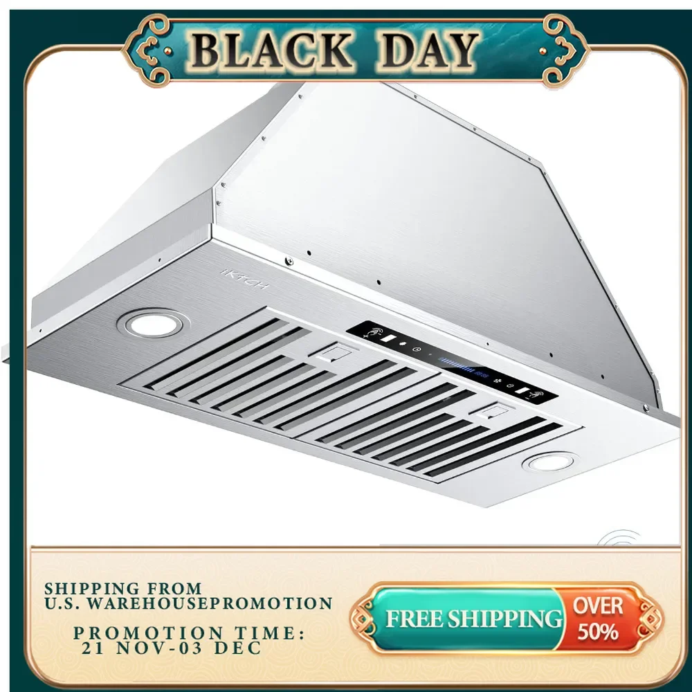 30 inch Built-in/Insert Range Hood, Ducted/Ductless, Kitchen Vent Hood with 4 Speed Gesture Sensing&Touch Control Panel