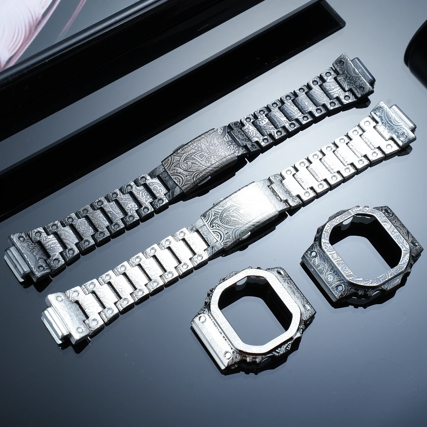 GM5600 Mod Kit Stainless Steel Case & Strap For Casio 3229 GM-5600 M5600B/G/M/U/UB Retro Engraved Metal Replacement Accessories