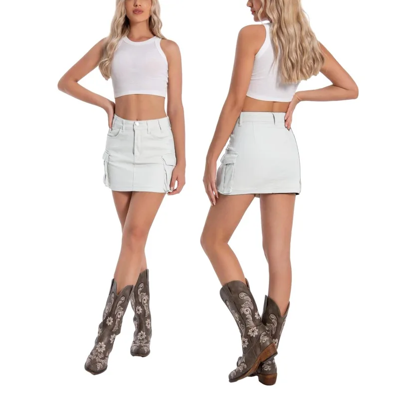 New Women's Solid Color Pocket Slim Skirt Summer Fashion Work Clothes Skirt Women's Casual Mid Waist Button Mini Skirt