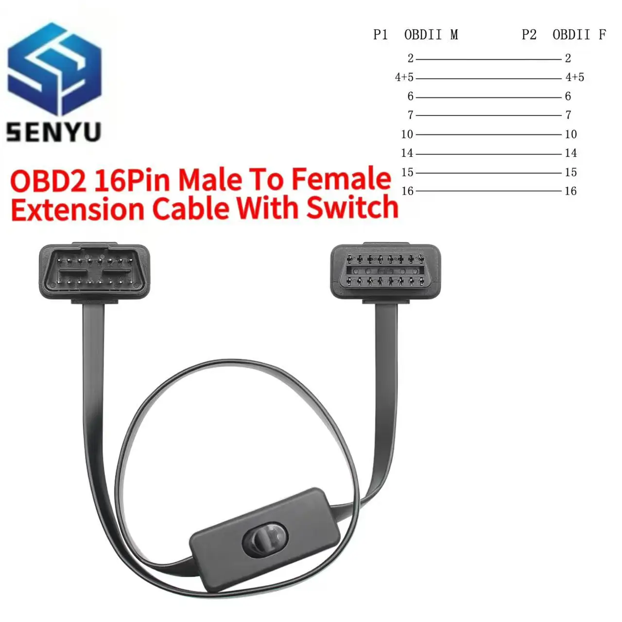 60CM 16Pin OBD2 Extension Cable 16 Pin Male to Female OBD 2 Connector Adapter Cable Car Scanner Diagnostic Tool With Switch