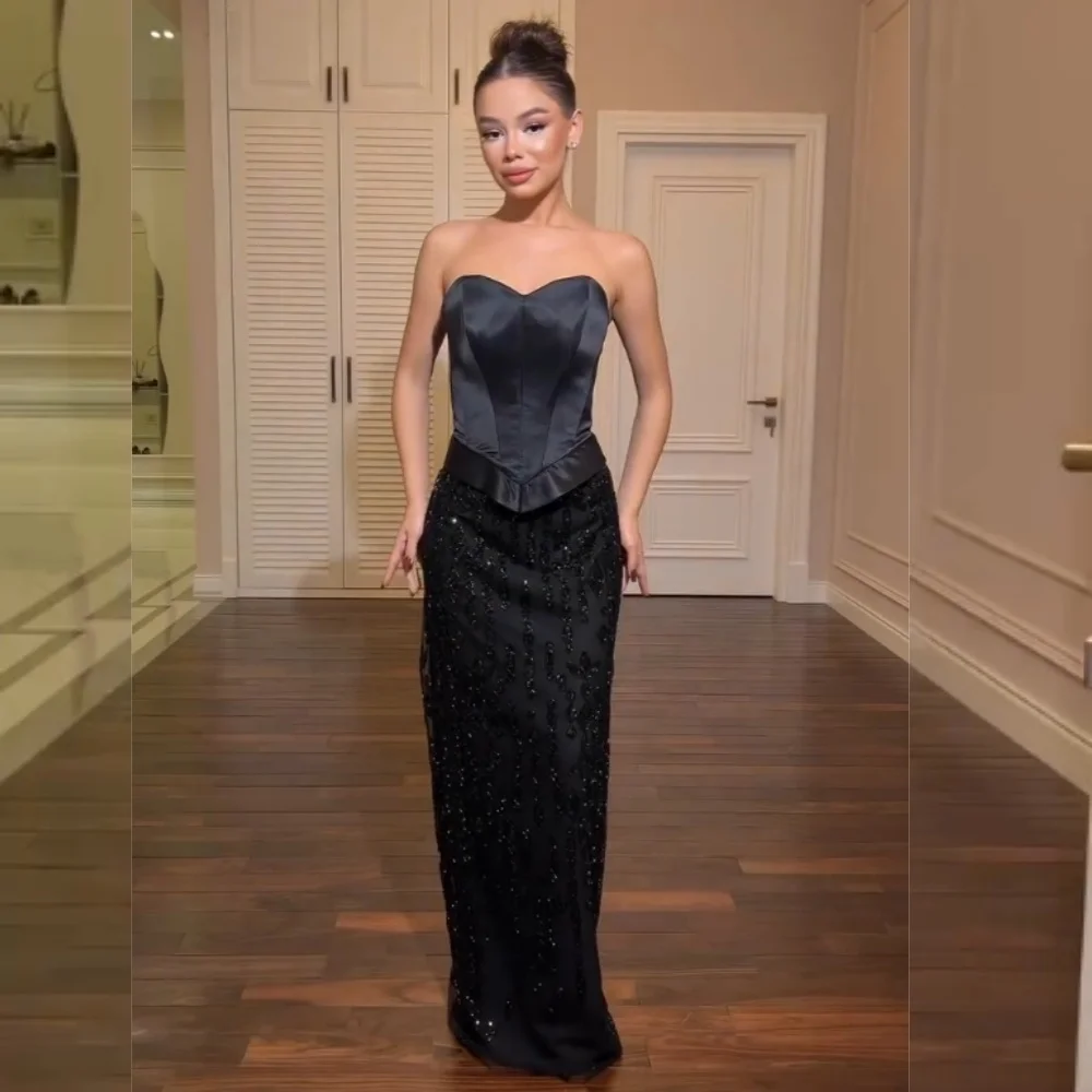 

Женские роскошные вечерние блестящие прямые черные длинные платья с вырезом в форме сердца на заказ, очаровательные темпераментные платья на заказ