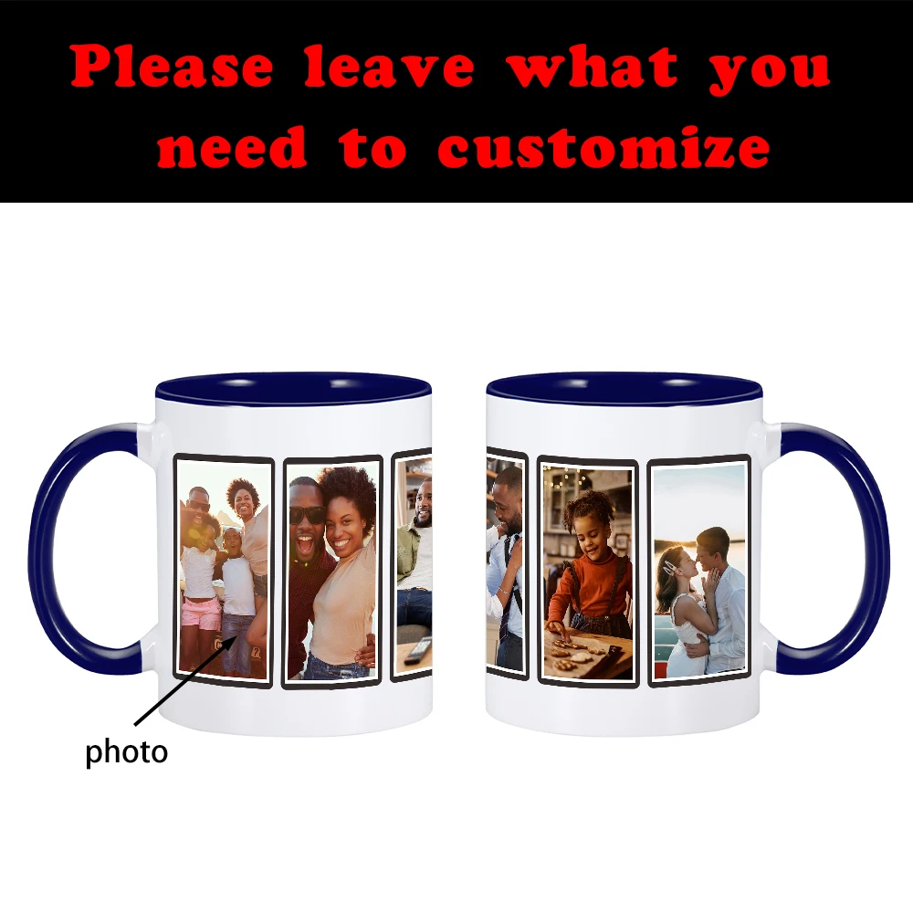 Custom Coffee Mug with Photo Ceramic Mug Personalized Couple 8 Photos Milk Cup Valentine's Day Souvenir Boyfriend Gift 11oz Cup