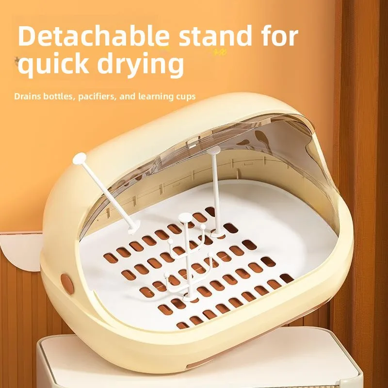 Baby Bottle Storage Box Rack Drainage Cover Tool Organizer Cartoon Style Plastic Material Double Door Design Bedroom Use