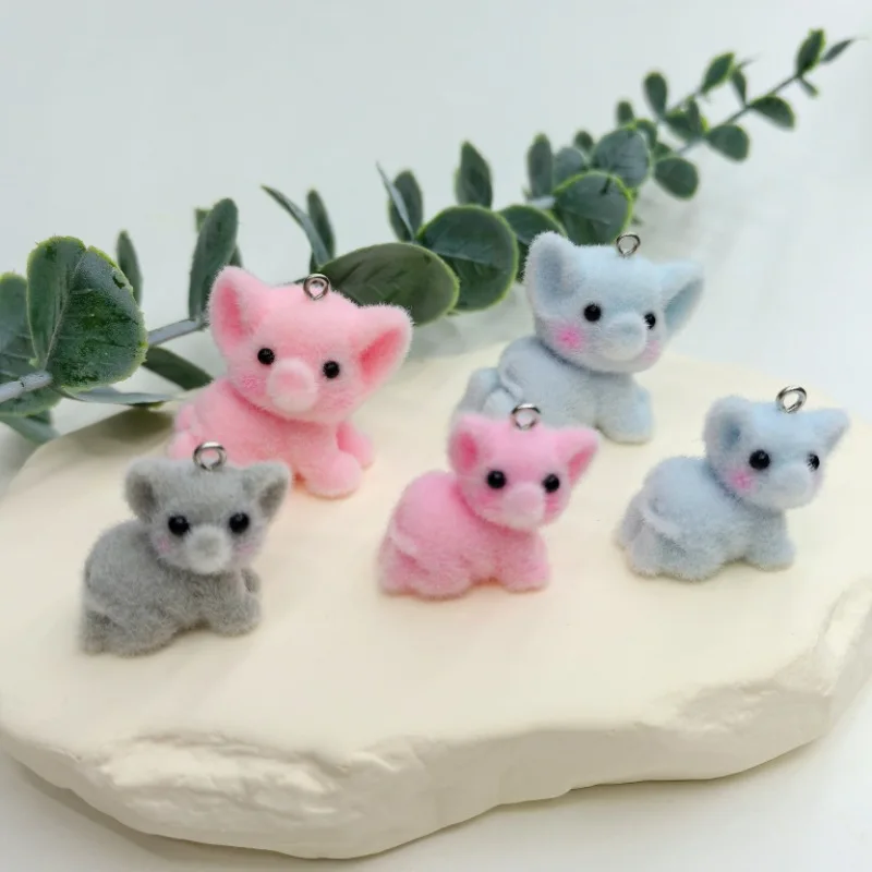 

15pcs 3D Flocking Cute Crawling Elephant Charms Resin cartoon animal Pendant For Bag Keychain Earring DIY Crafts Jewelry Make