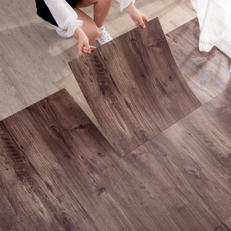 12-Pack Self-Adhesive Vinyl Floor Tiles, Waterproof Peel & Stick Wood Look PVC Flooring for Bedroom Living Room Home Decor
