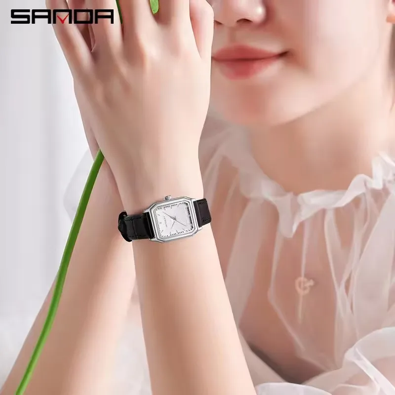 Sanda 1121 تصميم أنيق وعصري مستطيل الشكل مقاوم للماء حركة كوارتز سيدات الأعمال ساعات مقلدة جديدة