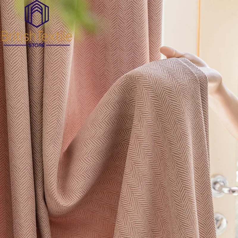 Decor High Blackout Chenille Three-dimensional Herringbone Pattern Jacquard Cherry Blossom Pink Children's Shaped Curtains
