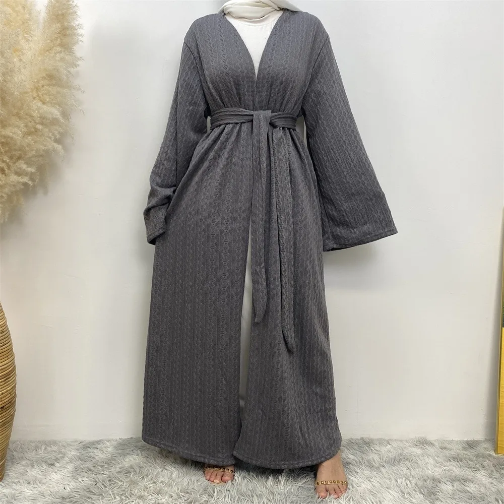 Open Muslim Abaya Knitted Elegant Loose Muslim Robe Pocket Cardigan Islamic Prayer Skirt Ramadan Islamic ClothingMU-955