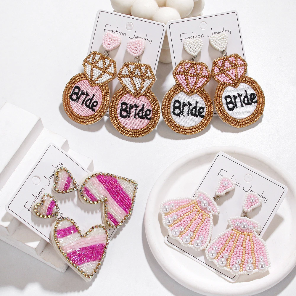 New Arrival Bride Earrings Handmade Seed Bead White Dress MRS Party Earrings For Women Weddi