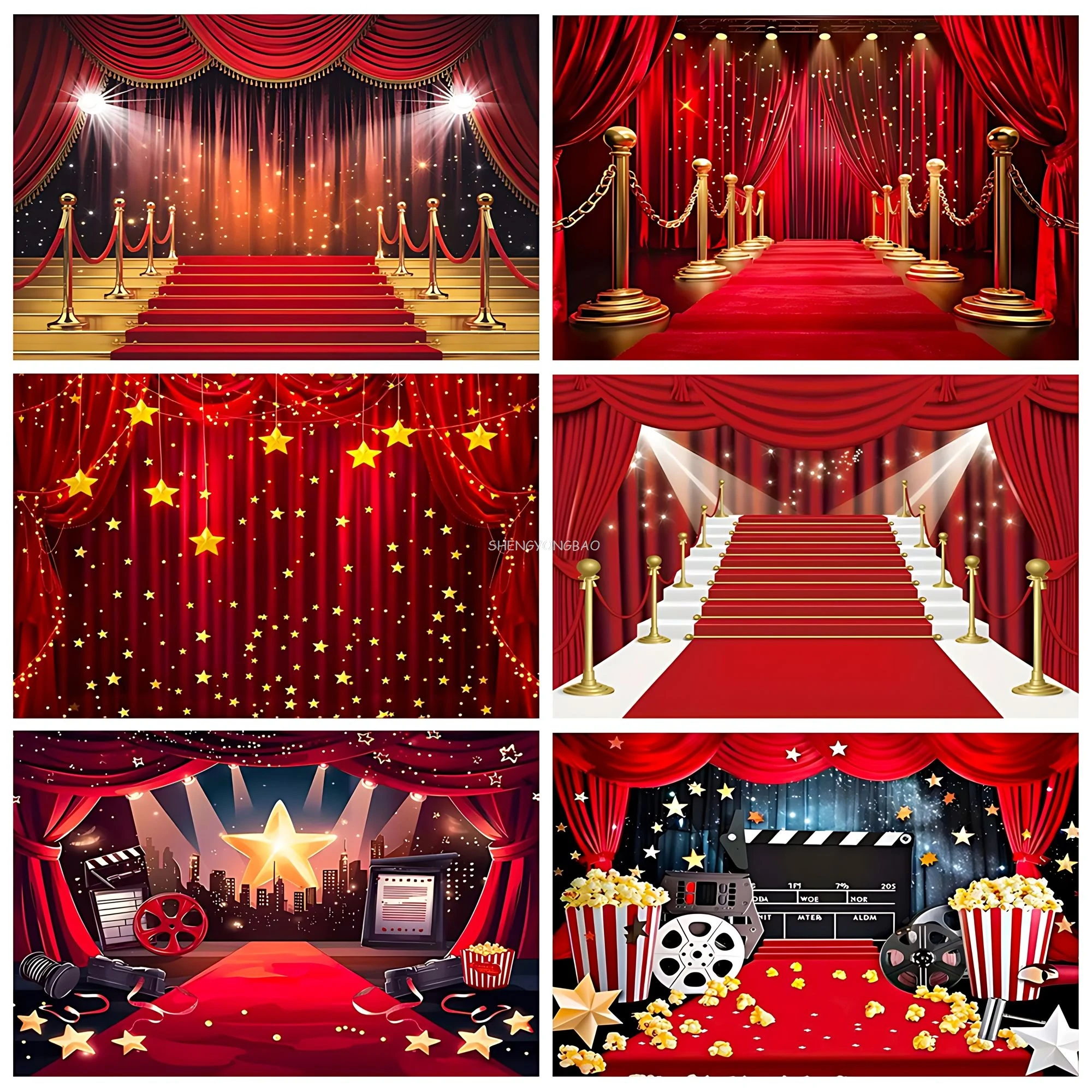 

Movie Night Star Red Carpet Theme Photography Backdrops Cinema Hollywood Film Event Birthday Party Photo Studio Background WT-01