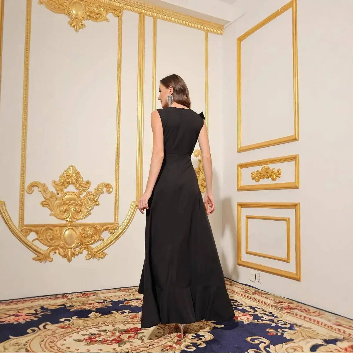 

Новое женское модное летнее элегантное однотонное сексуальное расклешенное платье с глубоким v-образным вырезом, облегающее талию платье, халат, женское элегантное платье