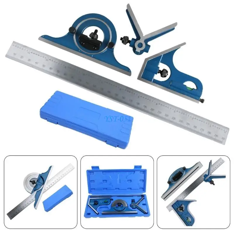 E15A Professional High Strength Aluminum Alloy 180 Degree Combination Ruler Set For Furniture Making & Home Renovations Tasks