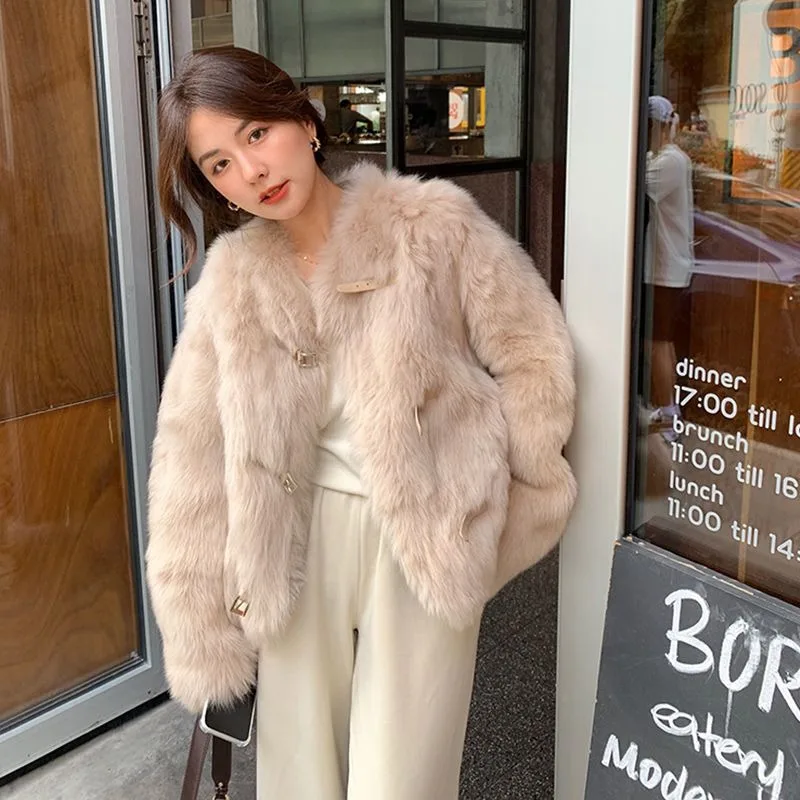 

Women's Clothing Autumn and Winter Solid Color Buttoned Long-sleeved Lapel Cardigan Flocked Fashion Casual Loose Top