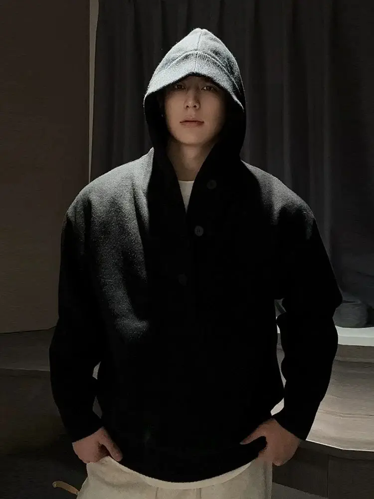 アメリカンクリーンフィットグレーフード付きセーターメンズ秋冬怠惰なハイエンドでハンサムなニットセータートレンディなブランドジャケット