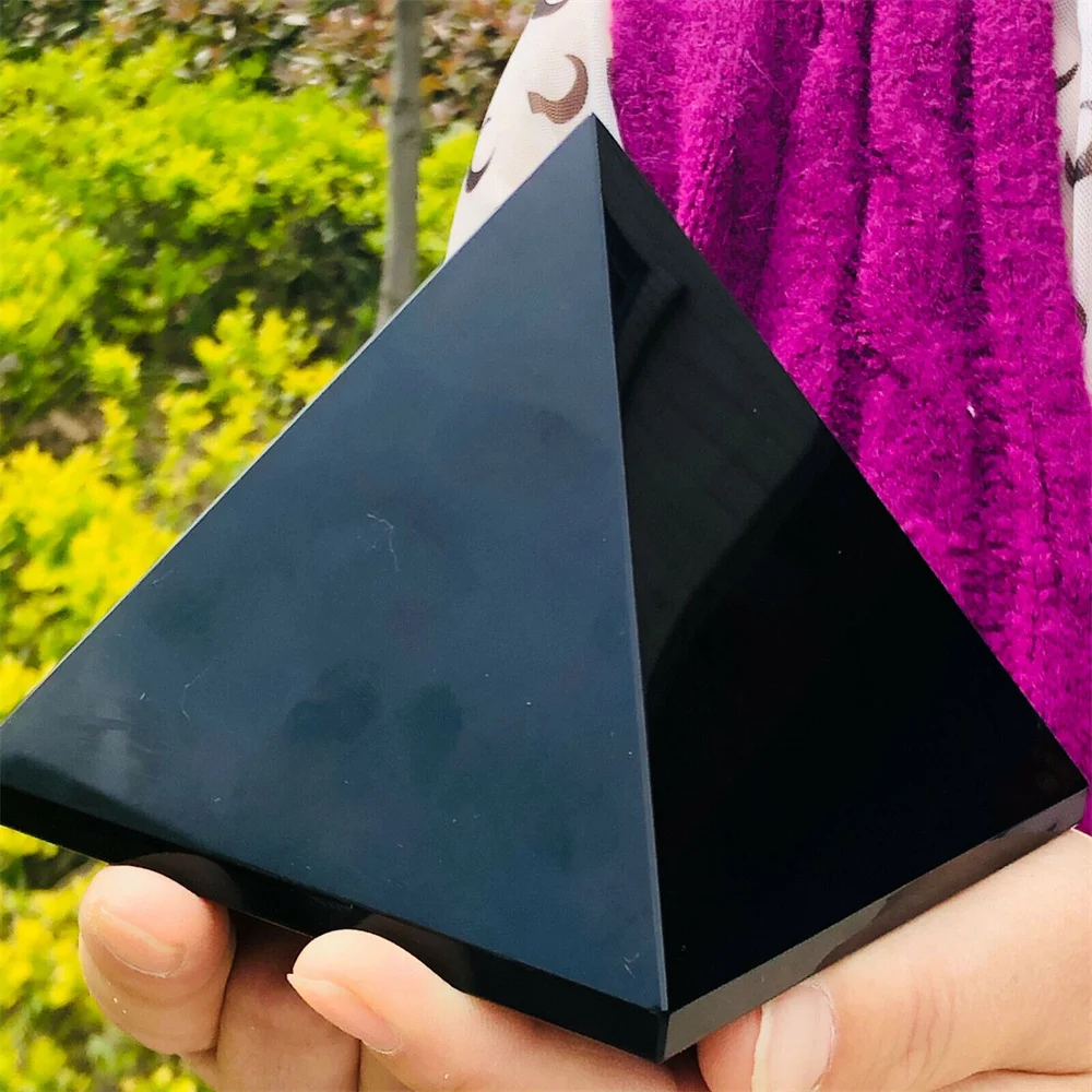 

Natural Crystal Obsidian Pyramid Living Room Mineral Triangled Black Crystal Point Reiki Energy Stones Ornaments Desktop Decor