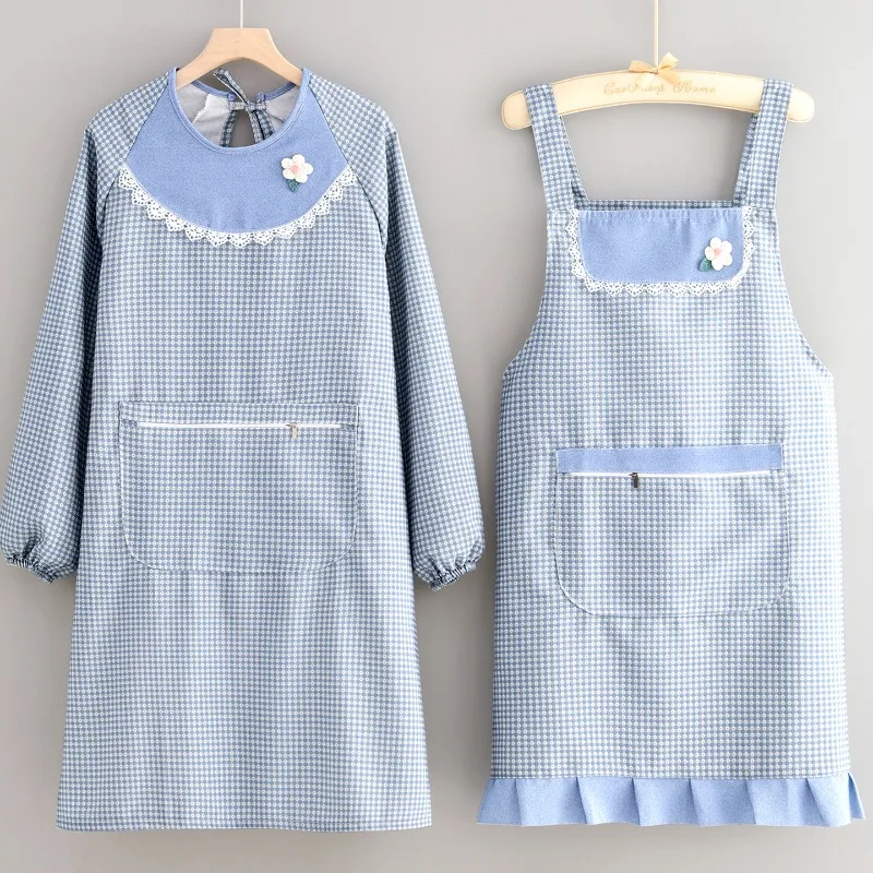 Canvas Long Sleeve Apron Anti Fouling Breathable Dining with Pockets Adjustable Smock Ligh Safety protective clothing